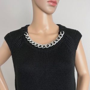 Michael Kors Silver Chain Knitted Black Sweater Dress size L